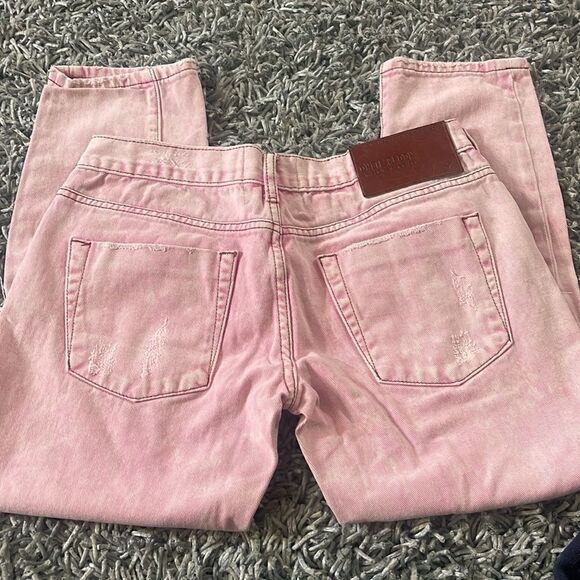 One Teaspoon Evil Eye Pink Awesome Baggies Distressed Knee Straight Leg Jeans 26 - Picture 3 of 7